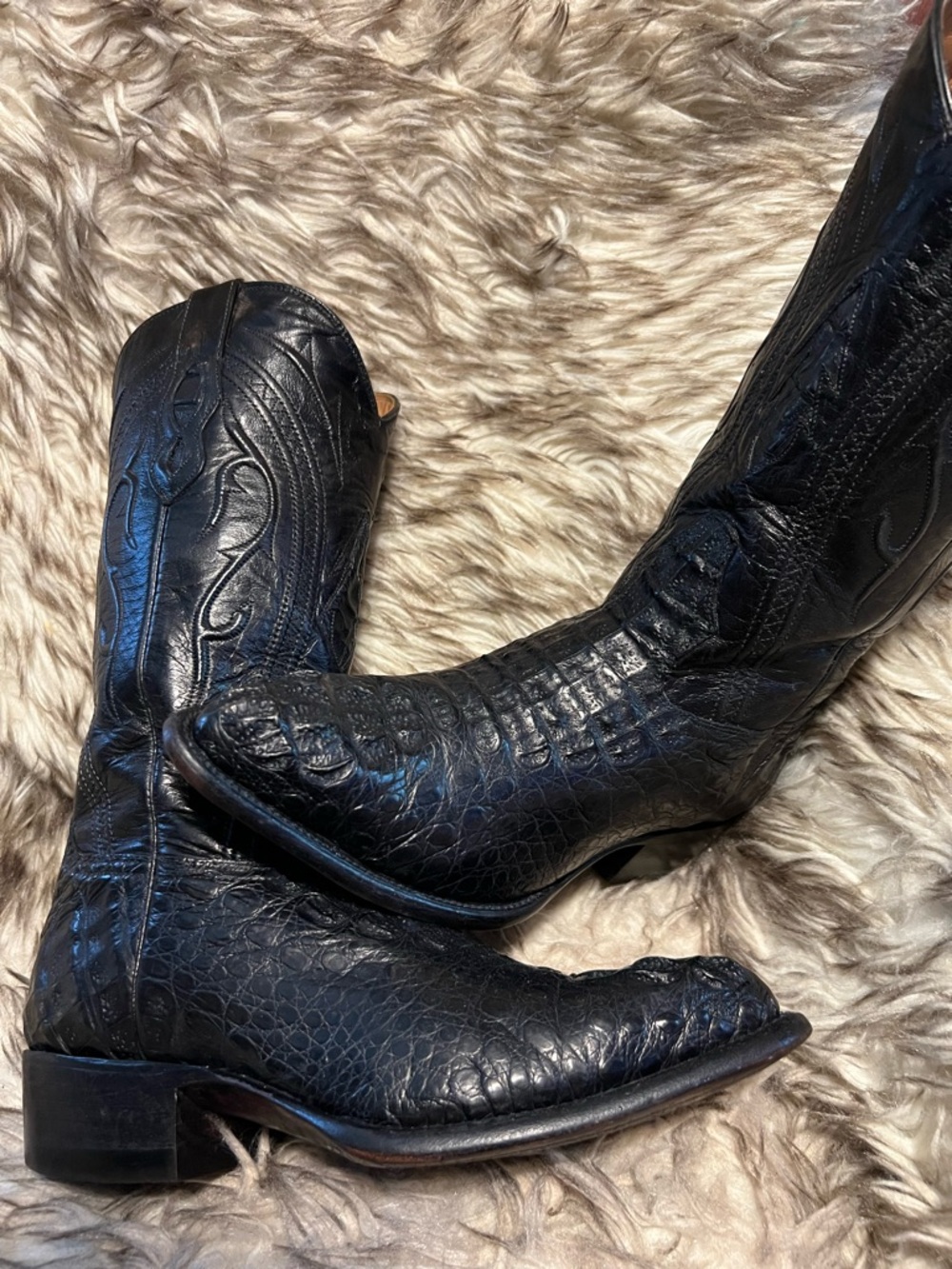 Men's Black Croc Caiman & Leather Cowboy Boots Sz 6 E